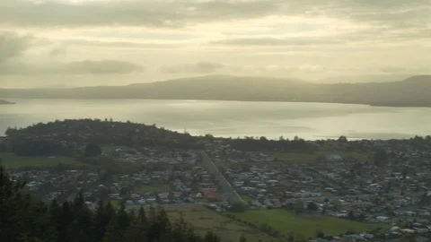 Quick pan of Rotorua from Skyline Stock Footage 89594368