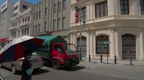 Quick Panning Shot from A Pedestrian to The Whiteaways Arcade Stock Footage 48140845
