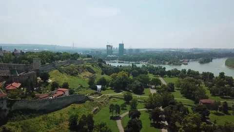 Quick Panorama from high to Park and River in city Stock Footage 237797899