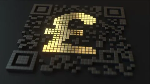 Quick Response or QR code with pound sterling sign. Modern fintech related 3D Stock Illustration