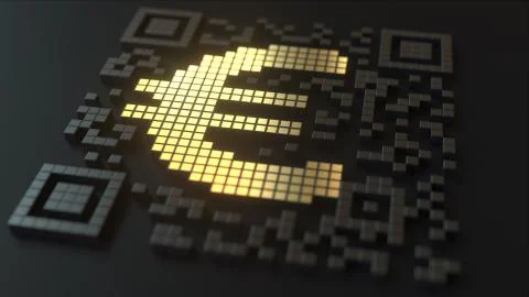 Quick Response or QR code with euro symbol. Modern fintech related 3D rendering Stock Illustration