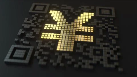 Quick Response or QR code with yen sign. Modern fintech related 3D rendering Stock Illustration