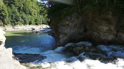 Quick river flowing between the rocks in the mountains Stock Footage 41257879
