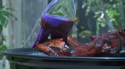 Quick shot of ribs on the bbq barbecue Stock-Footage 46122390