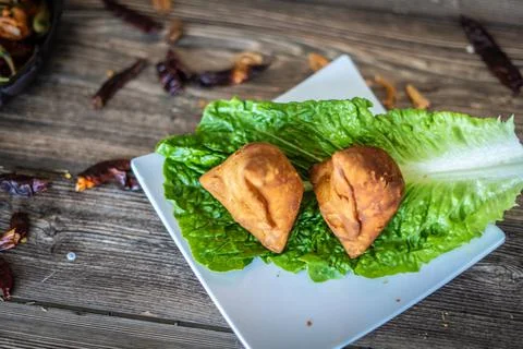 Quick snack baked samosa Stock Photos