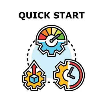 Quick start process concept with gears and gauge Stock Illustration