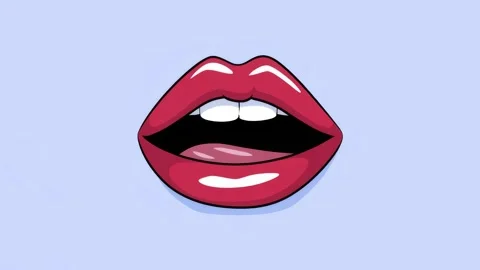 A quick stop motion sequence of cartoon images of female lips on a colored ba Stock Footage 303360577