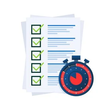 Quick survey. Badge icon. Check list and stopwatch. Exam application. Quick Stock Illustration