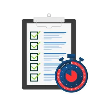 Quick survey. Badge icon. Check list and stopwatch. Exam application. Quick Stock Illustration