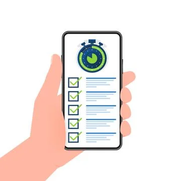 Quick survey. Badge icon. Check list and stopwatch. Exam application. Quick Stock Illustration
