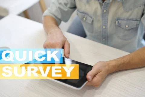 Quick survey text on virtual screen. Feedback and customers testimonials Stock-Fotos