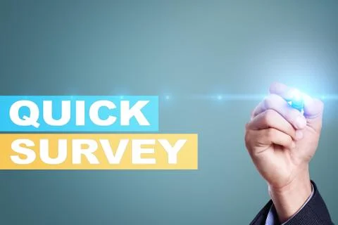 Quick survey text on virtual screen. Feedback and customers testimonials Stock-Fotos