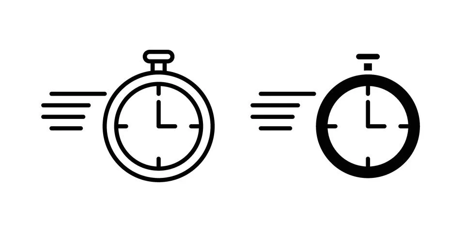 Quick Time icon linear versions pack on white background Stock Illustration