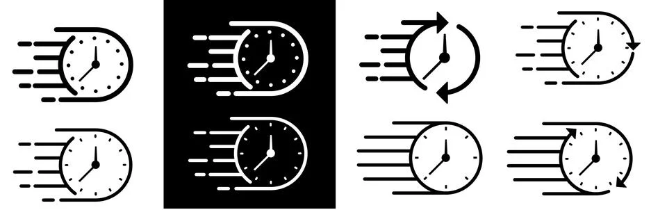 Quick time or deadline icon set in line style, Timers, Express service Stock Illustration