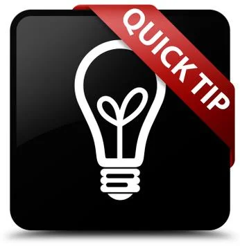 Quick tip (bulb icon) black square button red ribbon in corner Illustrazione stock