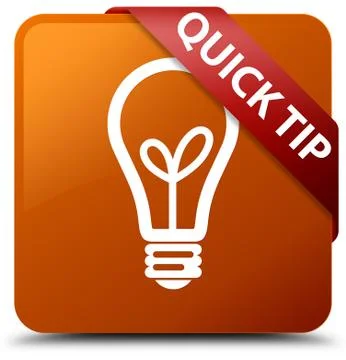 Quick tip (bulb icon) brown square button red ribbon in corner Illustrazione stock