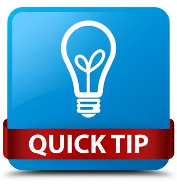 Quick tip (bulb icon) cyan blue square button red ribbon in middle Illustrazione stock