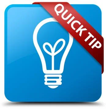 Quick tip (bulb icon) cyan blue square button red ribbon in corner Stock Illustration