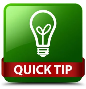 Quick tip (bulb icon) green square button red ribbon in middle Stock Illustration