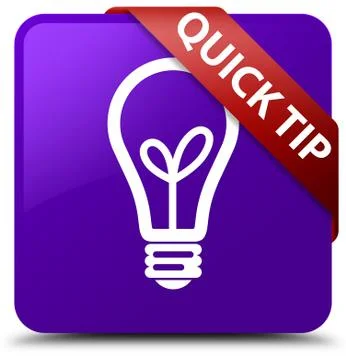 Quick tip (bulb icon) purple square button red ribbon in corner Illustrazione stock