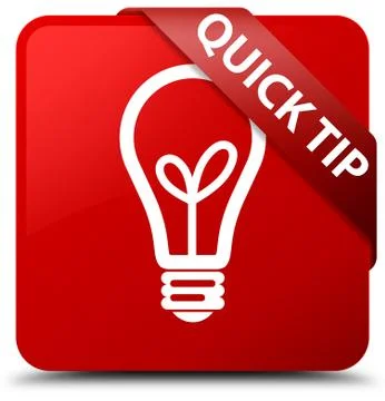Quick tip (bulb icon) red square button red ribbon in corner Illustrazione stock