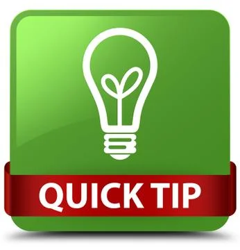 Quick tip (bulb icon) soft green square button red ribbon in middle Illustrazione stock