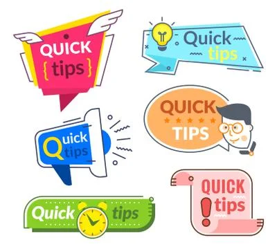 Quick tip labels. Tips and tricks suggestion, quickly help advice. Helpful Stock Illustration