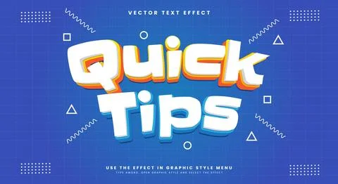 Quick Tips 3d Cartoon Style Editable text effect template Stock Illustration