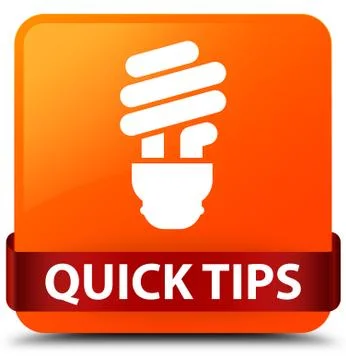 Quick tips (bulb icon) orange square button red ribbon in middle Illustrazione stock