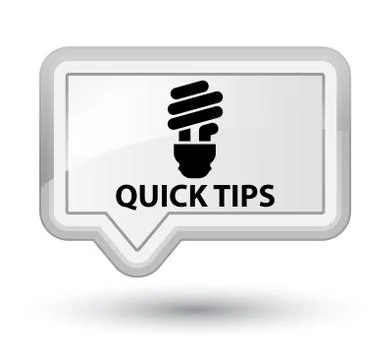 Quick tips (bulb icon) prime white banner button Stock Illustration