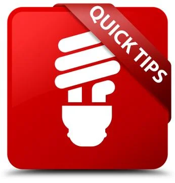 Quick tips (bulb icon) red square button red ribbon in corner Stock Illustration