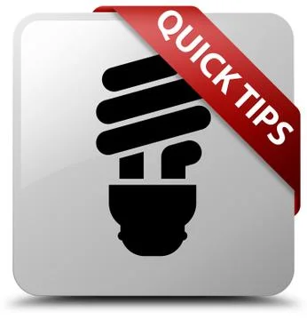 Quick tips (bulb icon) white square button red ribbon in corner Illustrazione stock