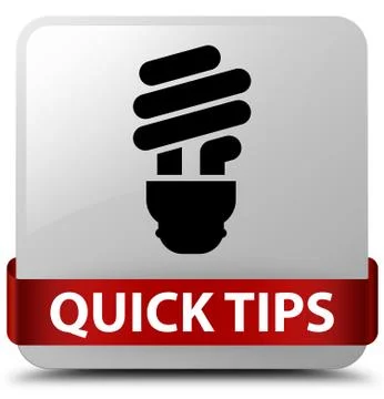 Quick tips (bulb icon) white square button red ribbon in middle Illustrazione stock