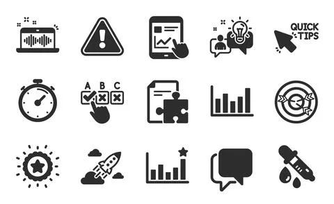 Quick tips, Correct checkbox and Talk bubble icons set. Vector Illustrazione stock