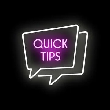 Quick tips glowing neon sign speech bubbles Stock Illustration