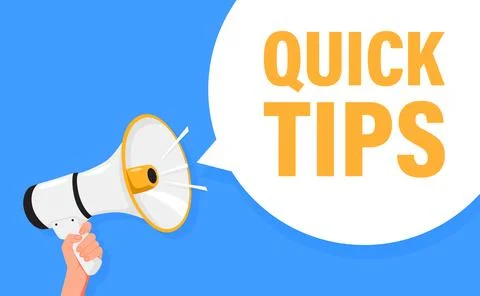Quick tips. Hand hold megaphone speaker for announce. Attention please. Shouting Stock Illustration