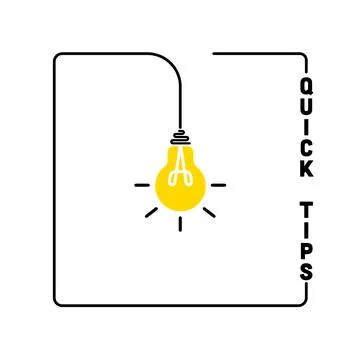 Quick tips icon badge. Top tips advice note icon. Idea bulb education tricks. Illustrazione stock