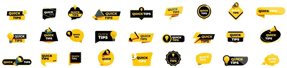 Quick tips icons set. Set of quick tips banners showing helpful information and Stock Illustration