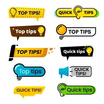 Quick tips. Idea suggestion, tricks solutions advice and best solution tip .. Illustrazione stock
