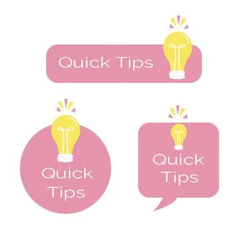 Quick tips information button. Message icons with lightbulb set. Pink template Stock Illustration