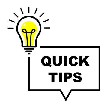 Quick tips letterings speech bubbles and Light bulb with sparkle rays shine.. Stock Illustration