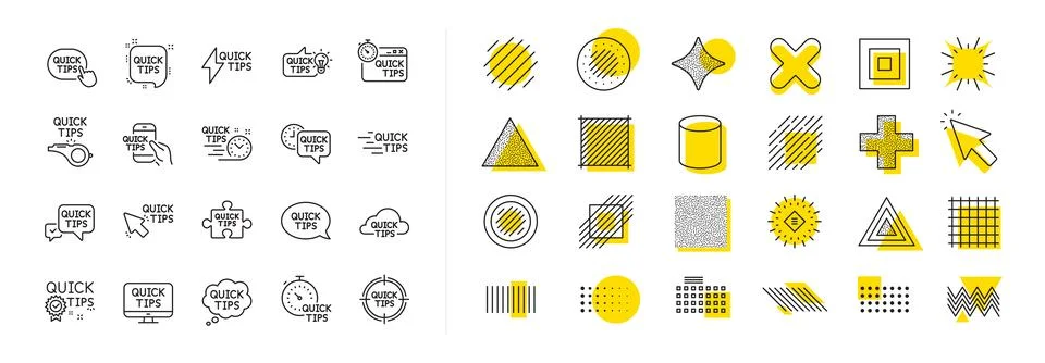 Quick tips line icons. Set of Helpful tricks, Solution and Quickstart guide Stock Illustration