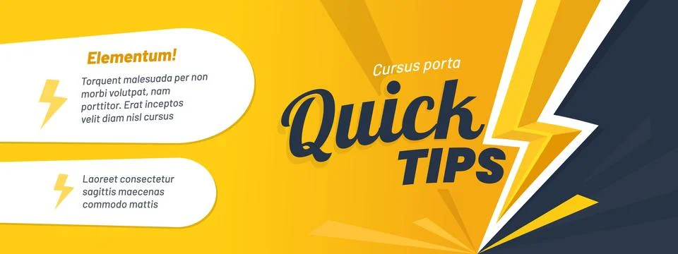 Quick tips modern banner template with lightnings Stock Illustration
