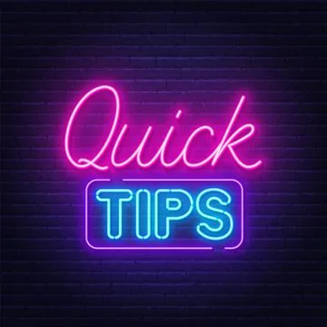 Quick Tips neon sign on brick wall background. Stock Illustration