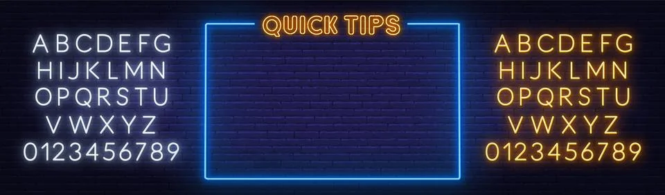 Quick Tips neon sign with frame on brick wall background. Stock-Illustration