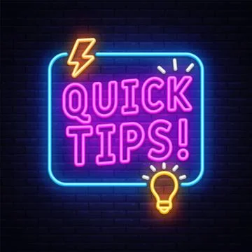 Quick tips neon sign with light bulb. Vector illustration featuring glowing text Stock Illustration