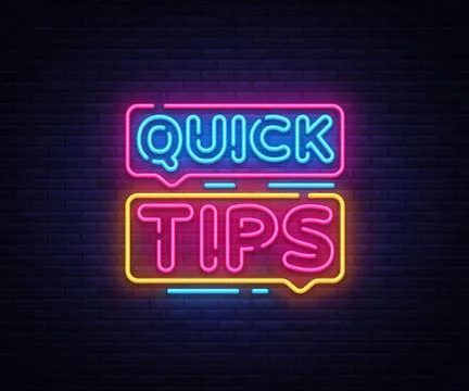 Quick Tips Neon sign vector design template. Quick tips neon text, light banner Illustrazione stock