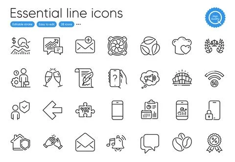 Quick tips, New mail and Left arrow line icons. For website, printing and Stock Illustration