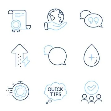 Quick tips, Oil serum and Seo timer icons set. Energy growing, Quote bubble and Stock Illustration