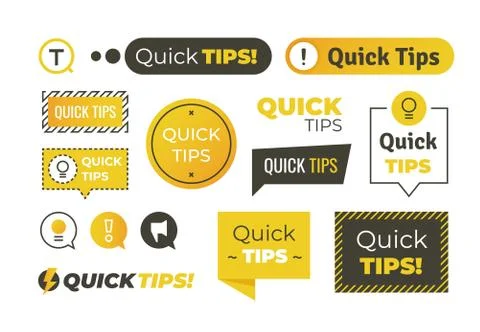 Quick tips shapes. Helpful tricks logos and banners, advices and suggestions Stock Illustration